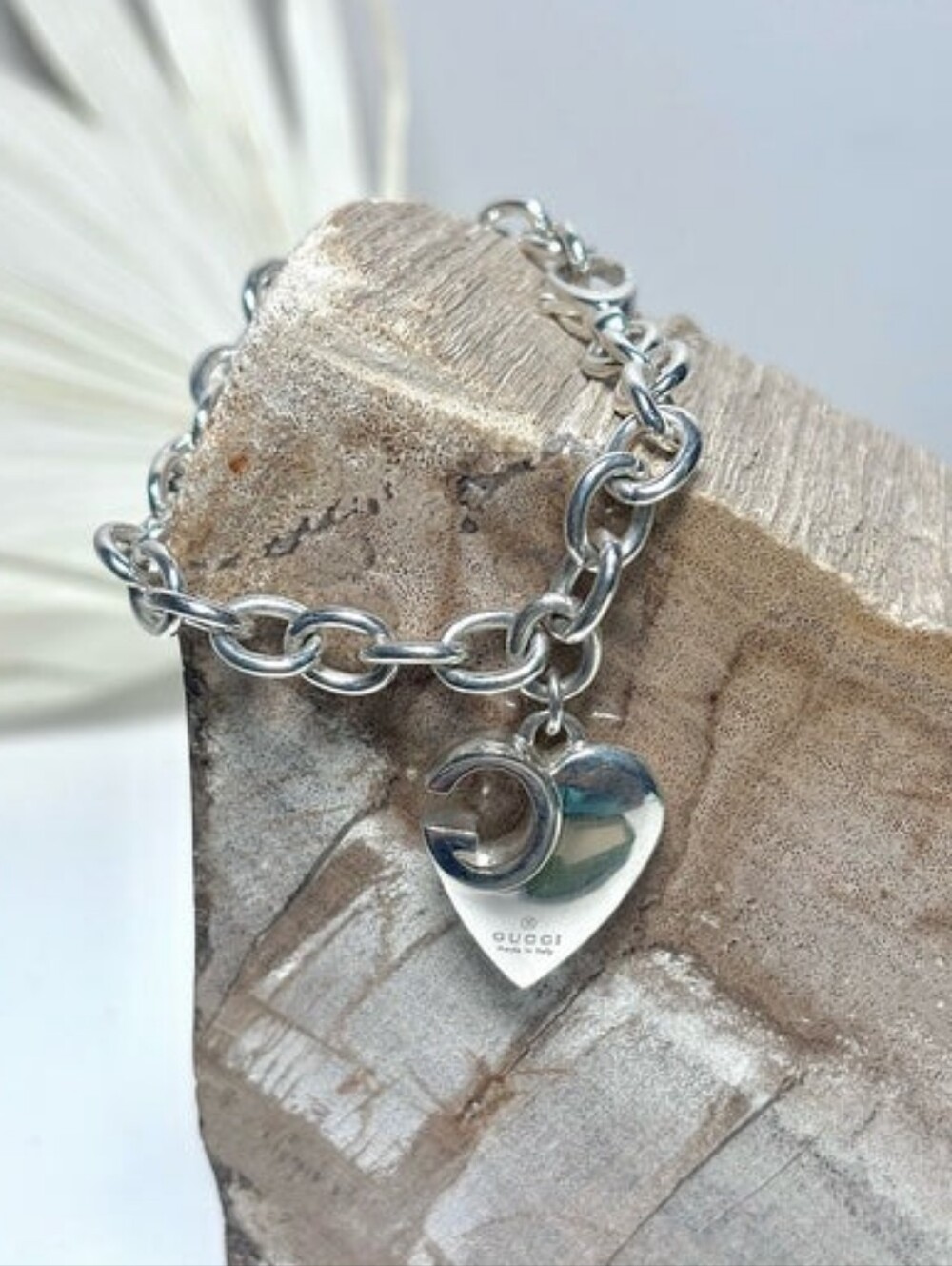 🫰Gucci 925 Sterling Silver Heart Charm Link Bracelet GG design - Picture 7 of 7